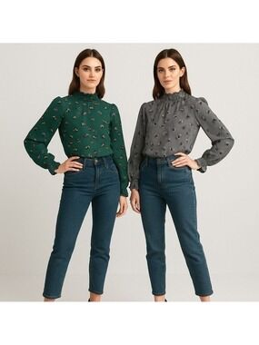 ✨ SHEIN Leopard Print Smocked-Neck Blouse Duo 👚🐆 Size M (Set of 2) ✨